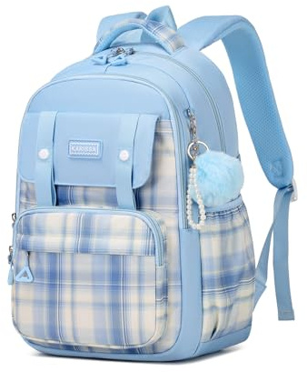 Sisipoet Sac à Dos Fille Cartable Carreaux Imperméable pour Collège Lycée | Cartable Fille Primaire, Sac à Dos Enfant, Sac à Dos École, Multi-Poches, Bande Réfléchissante, Ergonomiques
