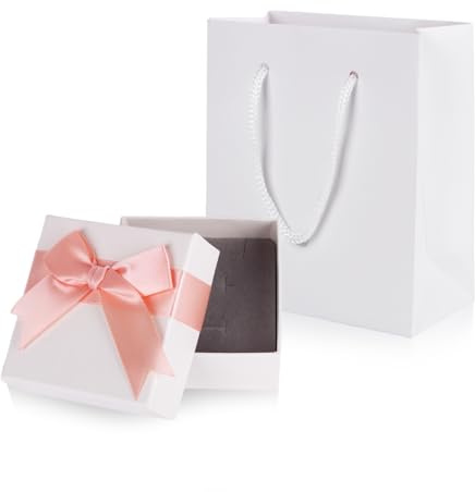 Small Gift Box and Gift Bag 7.5x7.5x3.5cm Kraft Jewellery Gift Box with Bow-Knot Pink Small Boxes for Gifts Bracelet Ring Earring Necklace Jewellery Gift Boxes with Lids for Presents (white pink)