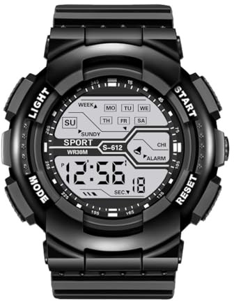 Mäns sport mode handled LCD stoppur datumklocka gummi digital pojke herrklocka armbandsur med sekundvisare för sjuksköterskor, Svart, En storlek