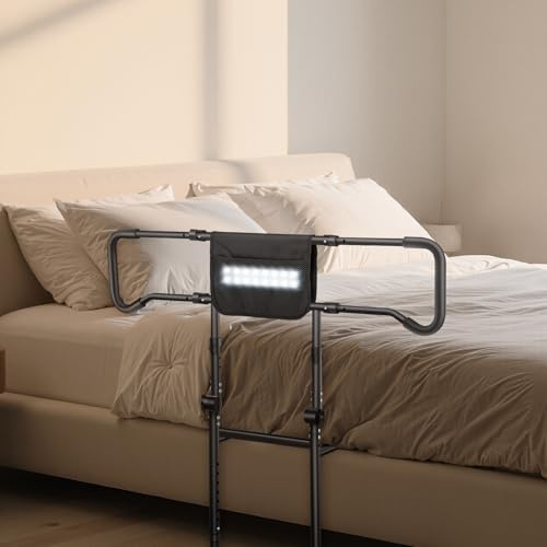 WARDIX Bed Rails for Elderly Adults Safety with Motion Sensor Light & Extending Non-Slip Handle, Adjustable Bed Assist Rail, Support Handles Guard Rail for Seniors, Fits King/Queen/Full/Twin Bed