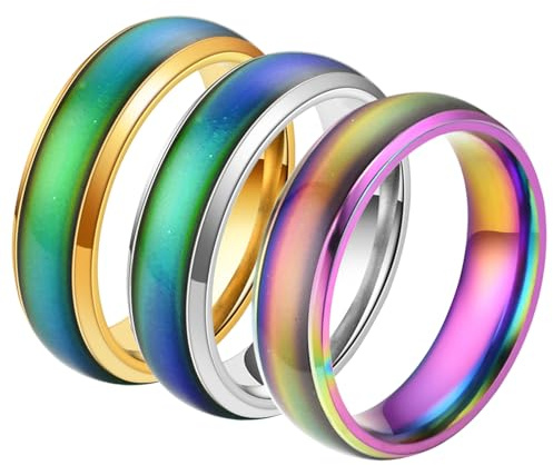 Cretvestsar 3PCS Rotatable Mood Rings, Temperature Color Changing Stainless Steel Rings, 1.6 1.7 1.8 cm Fashion Jewelry for Kids Boys Girls Women, Fun Gift for Party Birthday Valentine's Day