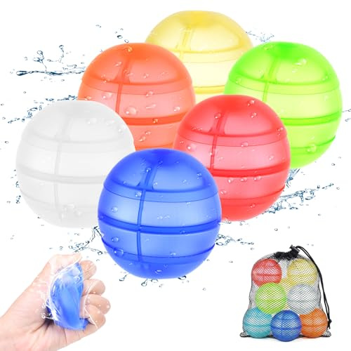 Oziral bombe a eau réutilisable en Silicone,6 Pièces Double Ouverture Remplissage Rapide, Ballons d’Eau Auto-Fermants, Jouet de Piscine Plage Jardin Extérieur pour Enfants
