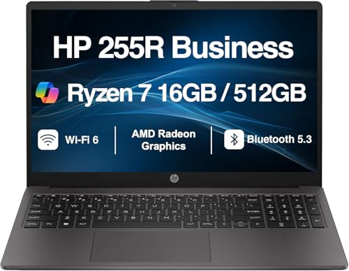 HP 255R G10 15.6 FHD Business Laptop, AMD Ryzen 7 7735U 16GB RAM 512GB SSD | Lightweight Business PC, 8-Core Processor (>Ryzen 7 7730U), Numeric Keypad, WiFi 6, Webcam, Bluetooth 5.3, HDMI, Win 11 Pro