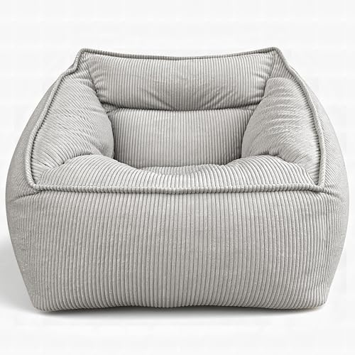 Aiire Puff Salón XXL de Diseño - [100x100x80] Sillón Puff con Relleno Incluido Gigante - Sofá Puf de Interior en Pana Premium - Bean Bag Chair Moderno para Adultos y Habitación Juvenil Gris