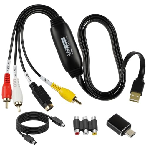 QZYIPI VHS till Digital Converter USB 2.0, Video Capture kort upp till 1080P för VHS digitalisering, AV & S-videoadapter, VHS till DVD på PC, PAL/NTSC, Windows och Mac OS