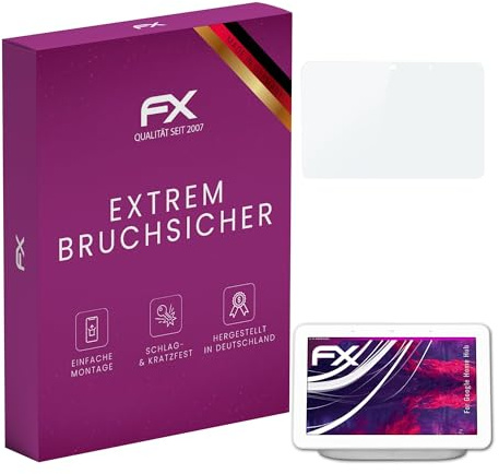 atFoliX Glasfolie kompatibel mit Google Home Hub Displayfolie, 9H Hybrid-Glass FX Schutzpanzer Folie