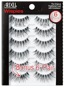 Ardell Multipack Wispies 113 False Eyelashes, Medium Volume, Long Length, Vegan Friendly, 5 Pairs (Pack of 1)