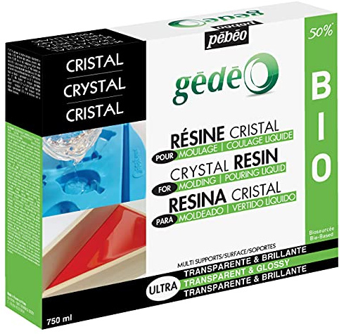 Pébéo 766143 Epoxidharz Set Gédéo Biobasiert-50% Biobasierter Kristall Kunstharz, Durchsichtig, 750 ml, 750 Milliliter