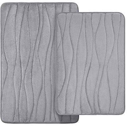 Homaxy Badteppich aus Memory-Schaum, 2-teiliges Set, rutschfeste und saugfähige Badematte, maschinenwaschbar (40 x 60 cm + 50 x 76 cm, Grau)