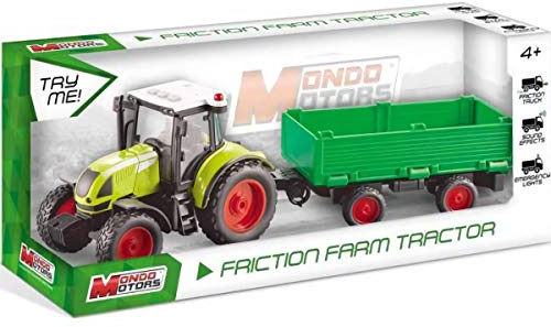 MONDO MONDO-51180 Moyens de Travail Motors-Friction Farm Tractor Remorque Arrière Embrayage Pull Retour pour Enfants-Taille 40 Cm-Tracteur avec remorque-51180, Multicolore, 51180
