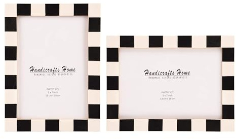 Handicrafts Home 5 by 7 Picture Frames Pack of 2–Manhattan Collection Resin Inlay Photo Frame, Decorative Frames for Wall & Desk, Boho Chic & Vintage Inspired Home Decor, Unique Handmade Photo Display