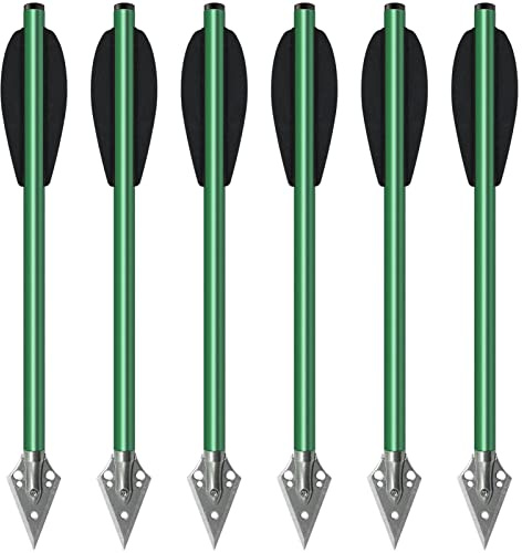 HBG Aluminum 6.3 Inch Pistol Crossbow Arrow Bolts Broadhead Steel Tips Hunting Arrows For 50-80lbs Mini Crossbow Archery Practice Darts Arrow Outdoor Fishing Hunting Pack of 6/12 Pcs (Green,6)