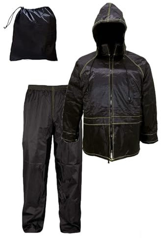 Susy Shop Combinaison de pluie complète, imperméable, pour moto, scooter, vélo, coupe-vent avec capuche, en différentes tailles, Noir , XL