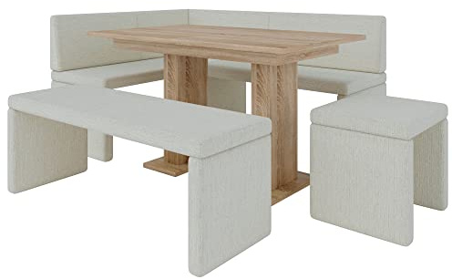 FURNISTAR Akiko Banc d'angle avec table et bancs – Groupe d'angle pour votre salle à manger, cuisine moderne, coin salon, coin repas. Parfait pour la cuisine, le bureau et la réception. Finition