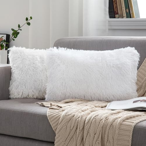 MIULEE 2er Set Kissenbezüge Künstlich Kissenbezug Sofakissen Dekorative Dekokissen Kuschelkissen Plüschkissen Kuschelig Couchkissen Superweich Kissen Flauschig kissenhülle 40x60 cm Weiß