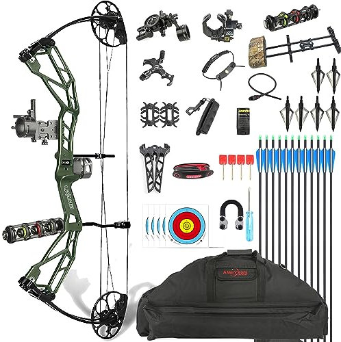 wolfman Compoundbogen Set, 30-70Lbs, CNC gefräst, USA Gordon Bogen Wurfarme, BCY-X99 Bogensehne, Zuglänge 21-30, IBO 320 FPS für Bogenschießen Jagd Schießen Wettbewerb (Army GRÜN)