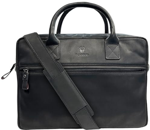 DONBOLSO Laptop Tasche 13 Zoll, Schwarz, Organizer mit zahlreichen Aufbewahrungsmöglichkeiten, schlankes Design, hochwertiges Leder, für Geschäftsreisen geeignet, ideal für Büro und Alltag