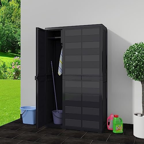 Festnight Gartenschrank Kunststoff Gartenschrank für den außenbereich Außenschrank Haushaltsschrank Terrassenschrank Balkonschrank 97 x 38 x 171 cm Schwarz