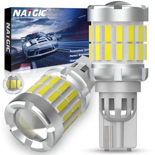 NATGIC T15 LED Reverse Light, 2PCS W16W 921 912 LEDBulbs With Lens Canbus Error Free Xenon White 6000K 4000ML 33PCS Chipsets for Cars Back Up Light Bulbs, Daytime Running Lights, Reversing Lights
