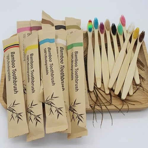 Spazzolino da Denti in Bambù,30/50/100 Pezzi Spazzolino Denti Legno,Spazzolini da denti a setole morbide senza BPA,Spazzolini da denti biodegradabili e compostabili (30)