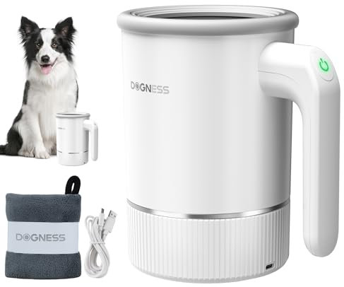 DOGNESS Automatischer Pfotenreiniger für großer Hunde, Hundepfoten Reiniger mit Silikon, TypC, USB-Schnellladung, 360° Rundum Hunde Pfotenreiniger zur Massage und Pflege schmutziger Krallen (Weiß)