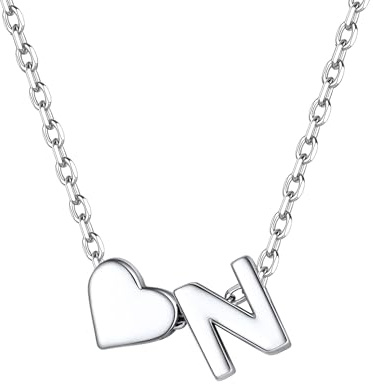 ChicSilver Collar Corazón Mujer Colgante Inicial N 26 Letras Plata de Ley 925 Cadena Hipoalergénica Joyería Delicada De Moda Pareja