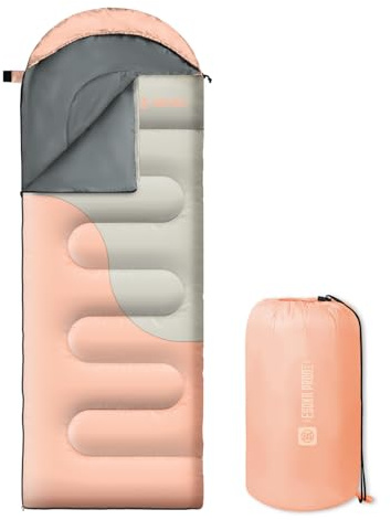 Sleeping Bags for Adults&Kids,Lightweight Waterproof Warm Weather Sleeping Bag,Compact Portable Sleeping Bag for Camping,Essentials Gear for Camping Hiking Outdoor Travel (Pink&Khaki)