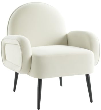 HULALA HOME Fauteuil Moderne en Velours, Fauteuil Relax Salon Confortable avec Pieds Métalliques Boucle-Fil Housse Accoudoirs Ergonomiques pour Salon et Chambre, Blanc