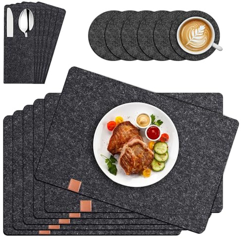 Set di 6 Tovagliette e 6 Sottobicchieri, Non-Scivolose Resistenti Al Calore, Tovagliette Lavabili Bifacciali Antiscivolo Rotonde, L'Isolamento Protegge Il Tavolo, Per Contenere Piatti e Bicchieri