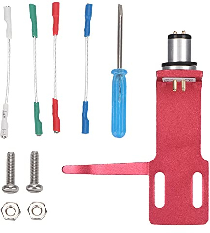 Tissting Cápsula Fonográfica para Tocadiscos, Kit Cartucho Phono con 4 Cables y 2 Pares de Tornillos, Cables de Conexión para Fonógrafos de Alta Gama y Equipos de Vinilo (Rojo)