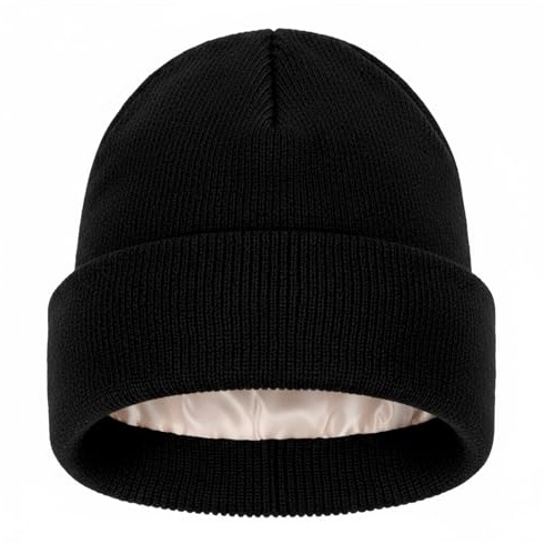 Grevosea Satin Lined Beanie for Men Women Winter Hat Knit Warm Cuffed Hats for Cold Weather Ski Outdoor Activities(Black)