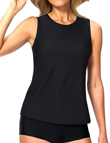 Viodia High Neck Tankini Tops for Women Modest Swim Shirts with Bra Swimsuits Tank Only Bathing Suit Top No Bottom Black