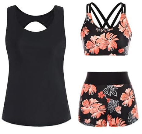 3 Piece Tankini Set for Women Tummy Control Swimsuit Ladies Vintage Swimwear Push Up Swimsuits with Boyshort Padded Tankinis Swimming Costumes S-3XL Multicolor
