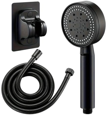 Lussuoso soffione doccia pressurizzato a 3 pezzi - Uscita acqua regolabile in 5 modalità, controllo termostatico, finitura lucida, sospeso(Black)