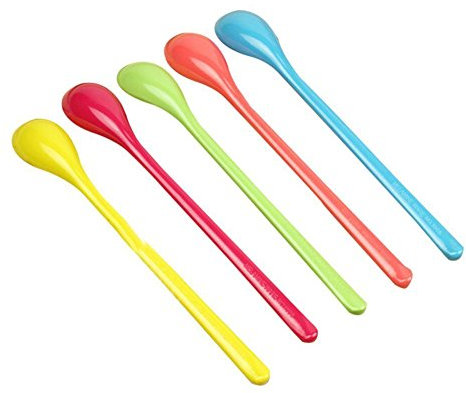 HiEast 5 Pcs Colorful Plastic Spoon Long Melamine Mixing Spoon for Jam Honey Coffee