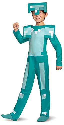 Disguise Official Diamond Armour Minecraft Costume for Kids - Fancy Dress Up Outfit for Halloween, Birthday, World Book Day, Large