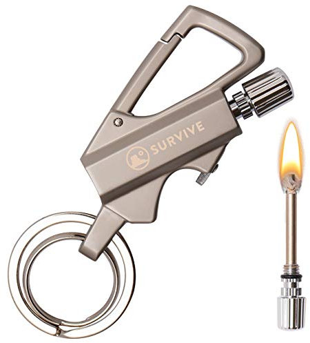 SURVIVE Permanent Match Bottle Opener Metal Keychain, Reusable Survival Fire Starter Lighter, Emergency Waterproof Striker Stick Kit (Silver)
