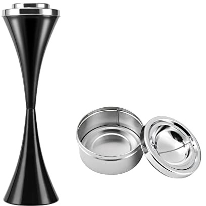 Anfrere Standing Outdoor Ashtray for Home Patio, Windproof Large & Tall Outside Ash Tray for Cigarette Butt Holder Receptacle Disposal, Black Metal Smokers Cigar Ash Tray Container with Lid, C01BK