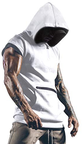 T-shirt à capuche sans manches pour homme avec poches, parfait pour le sport, fitness - Blanc - Large