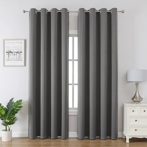 CUCRAF Mörkläggningsgardiner termisk gardin köldskydd set om 2 stycken H 245 x B 140 cm gardiner med öljetter grå gardin ogenomskinlig, mjuk och hållbar ljudisolering gardin för sovrum vardagsrum