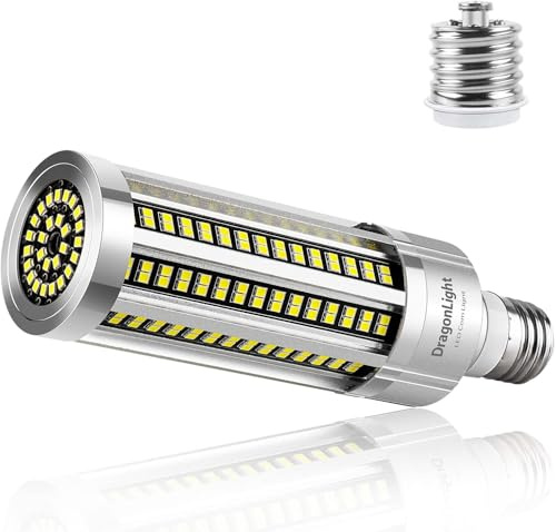 DragonLight Ampoule LED en maïs super lumineuse 50W sans ventilateur (remplace 350W) – Lampe LED E27 avec adaptateur E40 – 6000K blanc froid 6000 lm pour éclairage de territoire – Garage atelier
