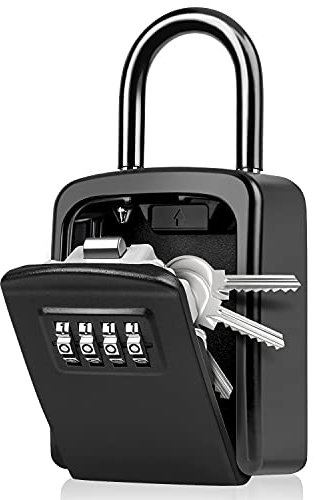 WACCET Caja Seguridad Llaves Combinacion 4 Dígitos Código Caja Fuerte para Llaves con Gancho, Código Reiniciable Caja Seguridad Llaves Exterior para Hogar, Garaje, Escuela, Oficina, Airbnb (Negro)