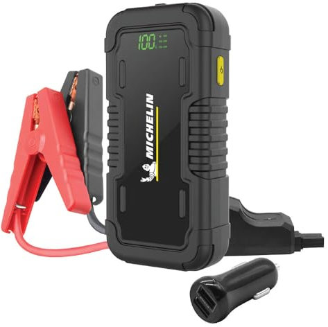 MICHELIN MJS120 Jump Starter et Power Bank | Aide au démarrage 12 000 mAh | Courant de crête de 1500 A / 12 V pour véhicules | Lumière LED | Convient pour 4 l Essence et 2,5 l Diesel