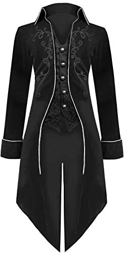 Jakloz herr medeltida steampunk jacka gotisk frack kappa, renässans retro viktoriansk gård broderi kappa, halloween pirater vampyr cosplay kostymer för män (svart, M)