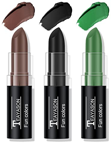 FREEORR 3 Colors Black Brown Green Face Body Paint Stick, Camo Eye Black