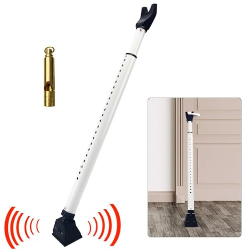 LoCzek Security Bar Adj Safety Bars Adjustable and Sliding Patio Door Safety Bars with Alarm Heavy Duty Safety Door Restrictor, Safety Door and Window Jammer for Home, Apartment,Travel (1 Pack, White)