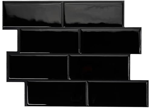 Smart Tiles Klebefliesen Küche und Bad – Metro Schwarz, Fliesenaufkleber 3D, Küchenrückwand Selbstklebend, Wandpaneele, 5 Fliesen (29.34x21.28 cm), Einfach zu Montieren, Wasserfest, Made in Kanada