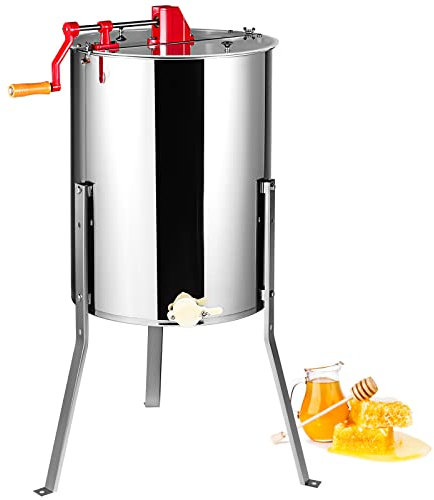 VEVOR Manuelle Honigschleuder Tangentialschleuder Edelstahl 4/8 Rähmchen Honigextractor 45mm Honigventil Diagonalschleuder 48x16/23cm Wabengröße Durchsichtiger Deckel Imkerei Bienenzüchter Zubehör