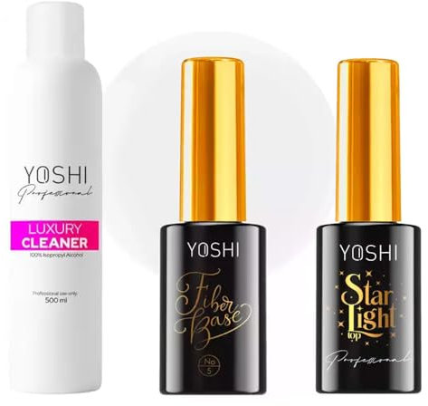 Yoshi Nagelpflege-Set: Luxury Cleaner 500ml, UV-Top mit Sternen 10ml & Fiber Base No.5 10ml - Perfekte Basis & Glanz für Ihre Nägel