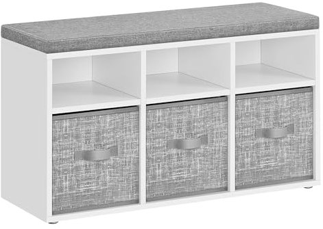 VASAGLE Schuhbank, Sitzbank, Schuh-Organizer mit 6 Fächern und 3 verstellbaren Ablagen, 3 Aufbewahrungsboxen, für Flur, Wohnzimmer und Schlafzimmer, wolkenweiß-Taubengrau LSB101W14